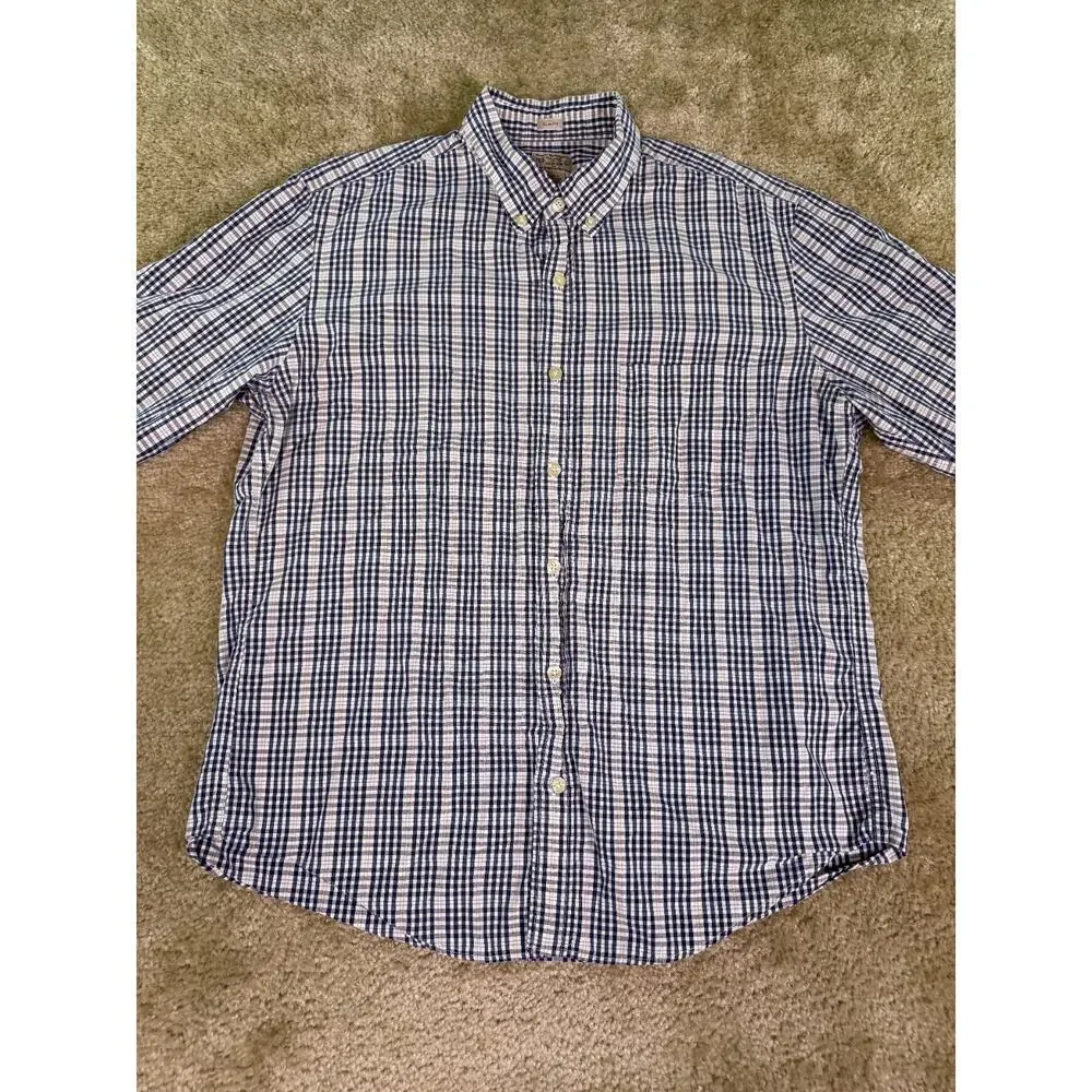 J. Crew Factory Slim Fit Tailored Button Down Plaid Shirt Blue Gray Large D836